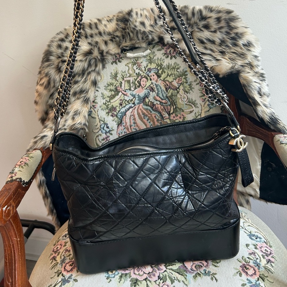 Chanel Gabrielle Black Quilted Aged Leather Shoulder Bag